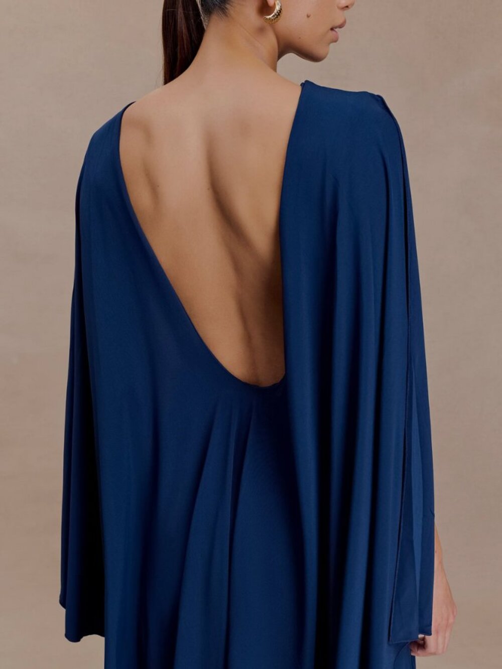 BEST Meshki Emory Jersey Cape Maxi Dress Gown Navy Blue Backless Cocktail Party - Picture 5 of 11
